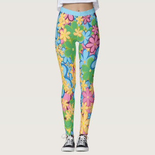 Retro 60er Farbige Blume Power Muster Yoga Leggings