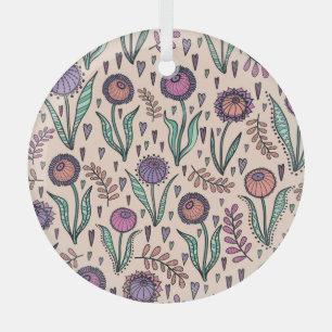 Retro 60er Floral: Muster der Wohngestaltung Ornament Aus Glas