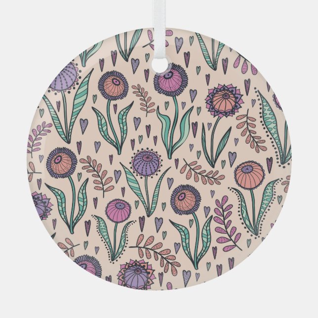 Retro 60er Floral: Muster der Wohngestaltung Ornament Aus Glas (Vorderseite)