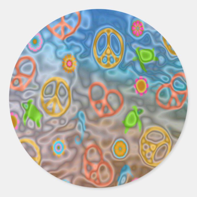 Retro 60er Friedlich Ocean Life Apparel Geschenke Runder Aufkleber (Vorderseite)