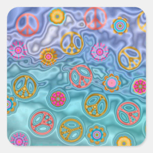 Retro 60er Friedlich Ocean Waves Apparel Geschenke Quadratischer Aufkleber