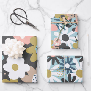 Retro 60er Groovy Funky Blume Muster Geschenkpapier Set