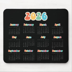 Retro 60er Hippie 2026 Schwarzer Kalender Mousepad