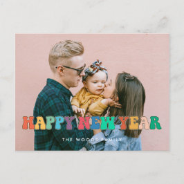 Retro 60er Hippie Fun Happy New Year Foto Postkarte