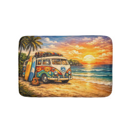 Retro 60er Hippie Strandbus Sonnenuntergang | Surf Badematte