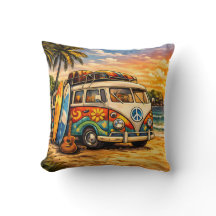 Retro 60er Hippie Surfer Strand Bus Sonnenuntergan