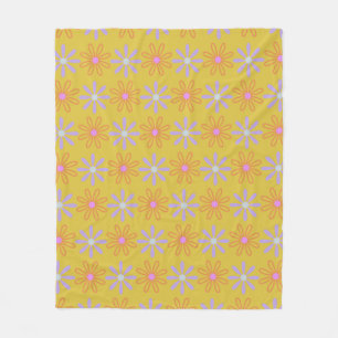 Retro 60er Jahre Mod Pop Blumenmuster in Gelb Fleecedecke
