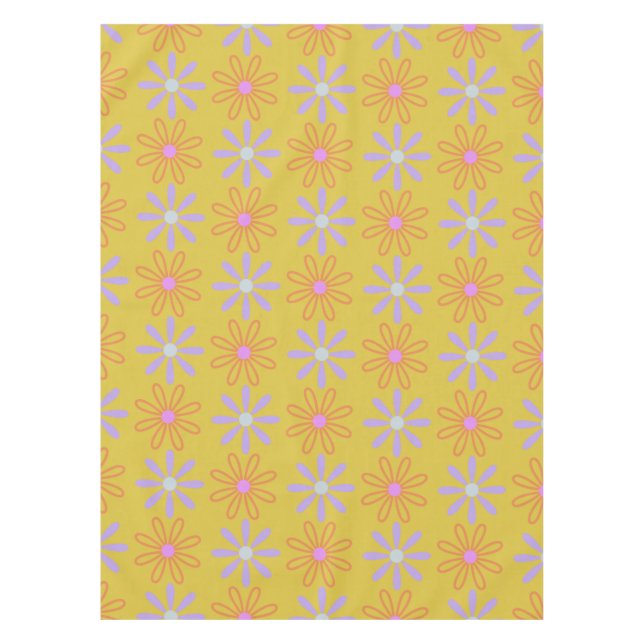 Retro 60er Mod Pop Blume Muster in Gelb   Tischdecke (Vorderseite)