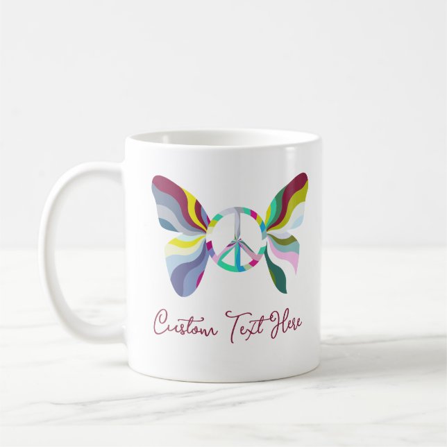 Retro 60er Peace Sign Butterfly Regenbogenfarben Kaffeetasse (Links)