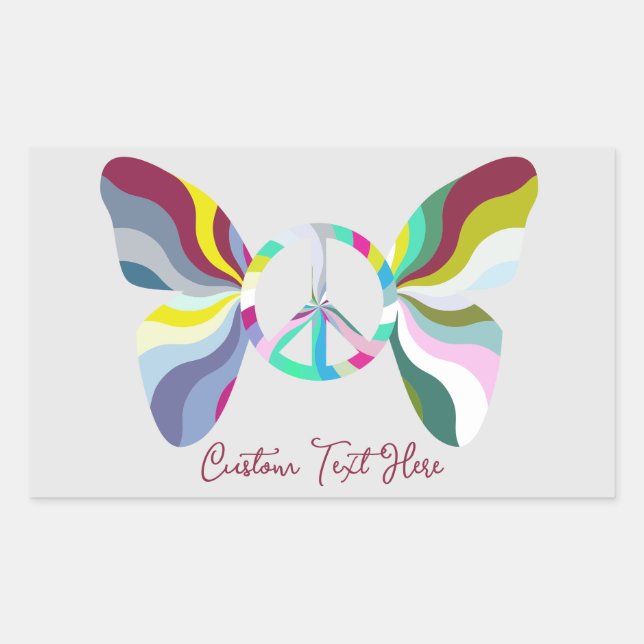 Retro 60er Peace Sign Butterfly Regenbogenfarben Rechteckiger Aufkleber (Vorderseite)