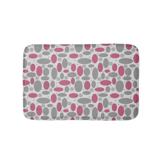 Retro, 60er, Polka Punkte, grau und rosa Badematte (Vorderseite)