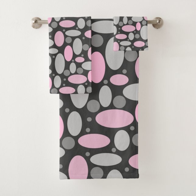 Retro, 60er, Polka Punkte, grau und rosa Badhandtuch Set (Insitu)