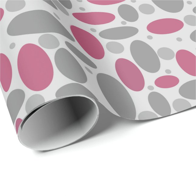 Retro, 60er, Polka Punkte, grau und rosa Geschenkpapier (Rolleneckpunkt)