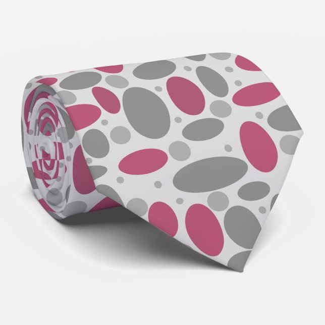 Retro, 60er, Polka Punkte, grau und rosa, Polka d Krawatte (Gerollt)