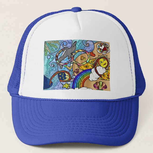 Retro 60er Psychedelic am Strand Geschenke Apparel Truckerkappe (Vorderseite)