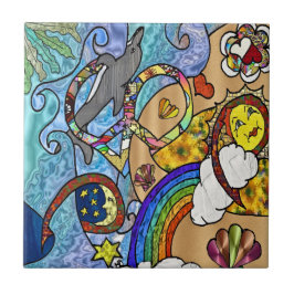 Retro 60er Psychedelic am Strand Keramik Tile Fliese