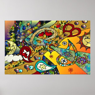 Retro 60er Psychedelic Cycle Life Print Poster