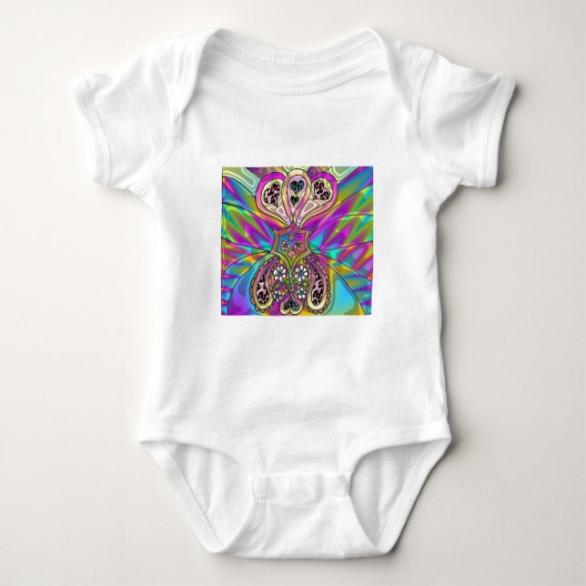 Retro 60er Psychedelic Hearts Blume Geschenke Appa Baby Strampler (Vorderseite)