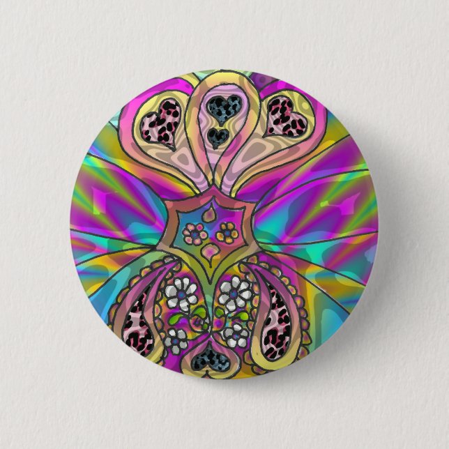 Retro 60er Psychedelic Hearts Blume Geschenke Appa Button (Vorderseite)