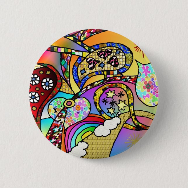 Retro 60er Psychedelic Hearts Paisley Gifts Appare Button (Vorderseite)