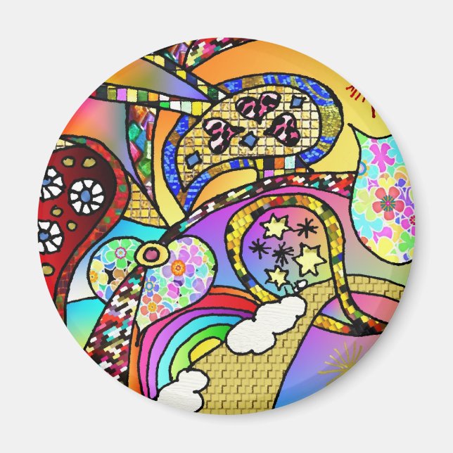 Retro 60er Psychedelic Hearts Paisley Gifts Appare Magnet (Vorne)