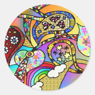 Retro 60er Psychedelic Hearts Paisley Gifts Appare Runder Aufkleber