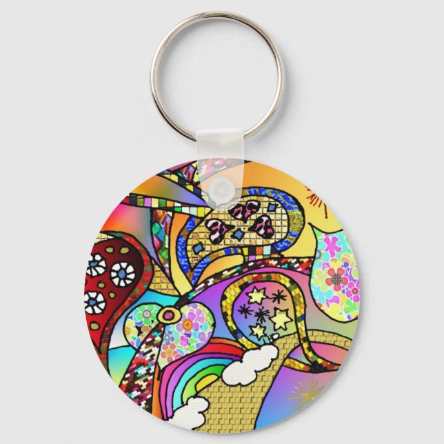 Retro 60er Psychedelic Hearts Paisley Gifts Appare Schlüsselanhänger (Vorderseite)