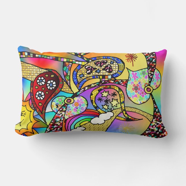 Retro 60er Psychedelic Hearts Paisley Throw Kissen (Vorderseite)