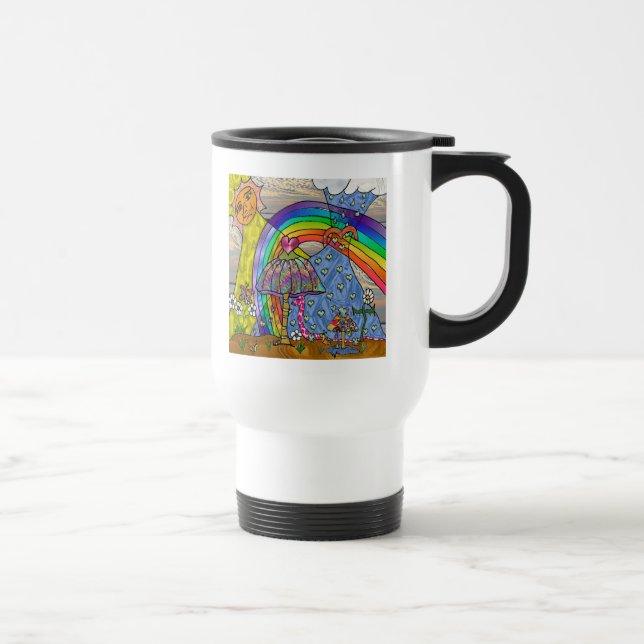 Retro 60er Psychedelic Magic Mushrooms Travel Mug Reisebecher (Rechts)