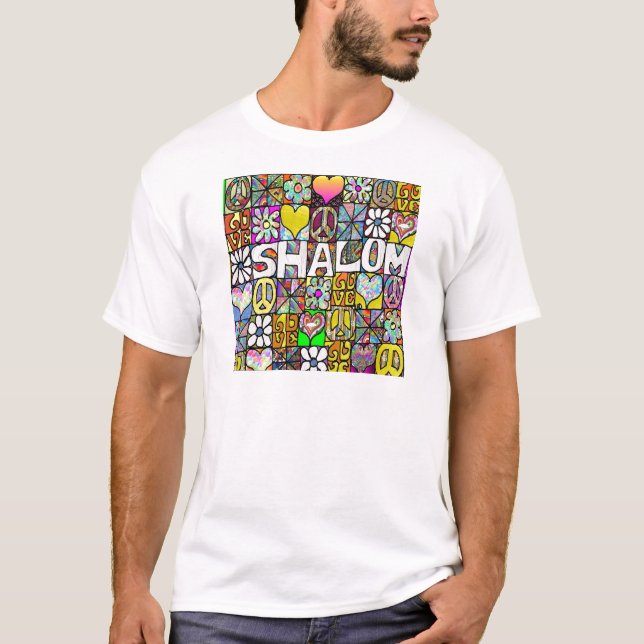 Retro 60er Psychedelic Shalom LIEBE Apparel Gesche T-Shirt (Vorderseite)