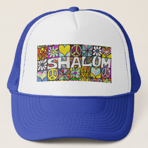 Retro 60er Psychedelic Shalom LOVE Trucker-Mütze Truckerkappe