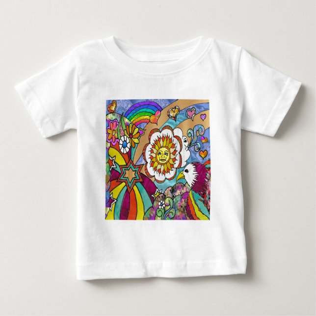 Retro 60er Psychedelic Sunshine Eagle Apparel Gesc Baby T-shirt (Vorderseite)
