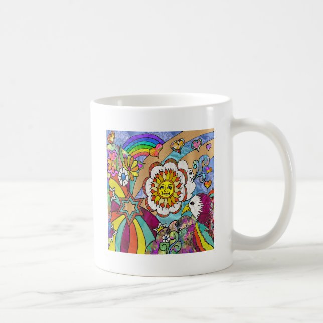 Retro 60er Psychedelic Sunshine Eagle Apparel Gesc Kaffeetasse (Rechts)