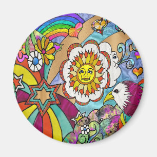 Retro 60er Psychedelic Sunshine Eagle Apparel Gesc Magnet