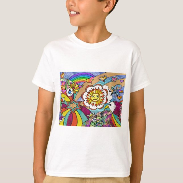 Retro 60er Psychedelic Sunshine Eagle Apparel Gesc T-Shirt (Vorderseite)