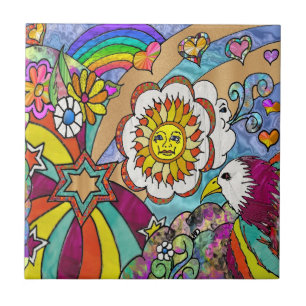 Retro 60er Psychedelic Sunshine Eagle Keramik Tile Fliese