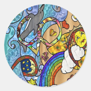Retro 60er Psychedelisch am Strand Geschenke Bekle Runder Aufkleber