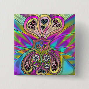 Retro 60er psychedelische Herzen Blumen Geschenke Button