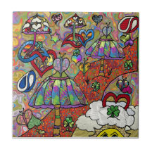 Retro 60er psychedelische Zauberpilze Keramikflies