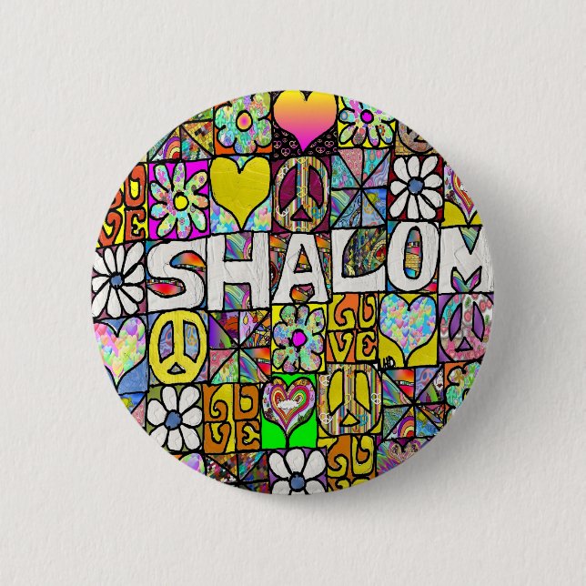 Retro 60er psychedelisches Schalom LIEBE Button (Vorderseite)