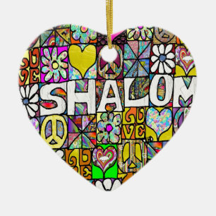 Retro 60er psychedelisches Schalom LIEBE Keramik Ornament