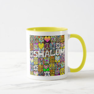Retro 60er psychedelisches Shalom LOVE Becher Tasse