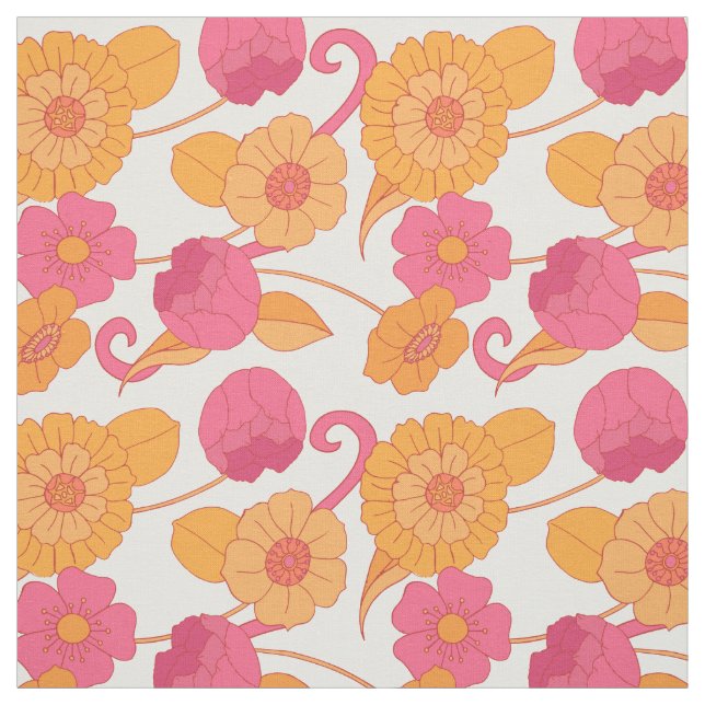 Retro 60er Rosa Orange Hippie Blume Muster Stoff (Muster)