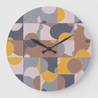 Retro 60er Tiles: Farbiges geometrisches Muster Große Wanduhr