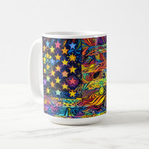 Retro 60er US-amerikanische Flagge psychedelische Kaffeetasse