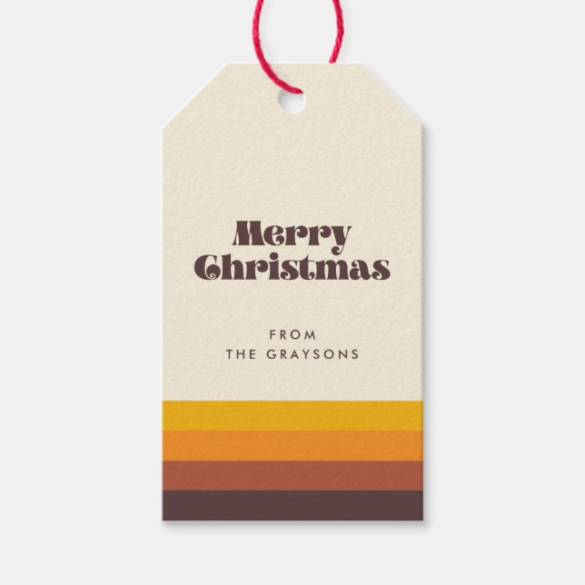 Retro 60er Vintag Frohe Weihnachten Geschenkanhänger (Vorderseite)