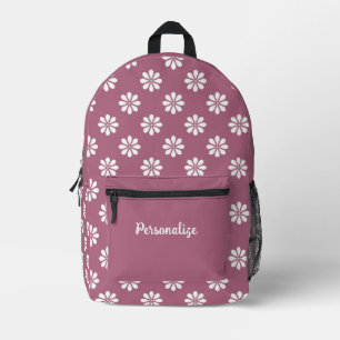 Retro 60er White Daisy Floral Lila iPersonalized Bedruckter Rucksack