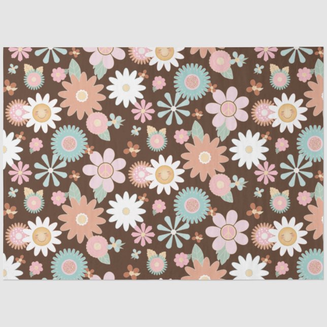 Retro 60s 70s Hippie Floral Daisy Decoupage Tissue Seidenpapier (Vorderseite)