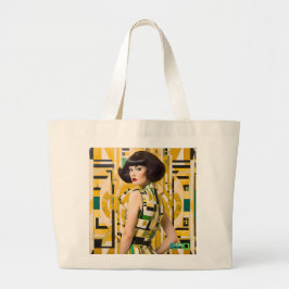 Retro 60's Beauty Geometric fashionplate yellow Jumbo Stoffbeutel