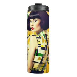 Retro 60's beauty geometric yellow green  thermosbecher